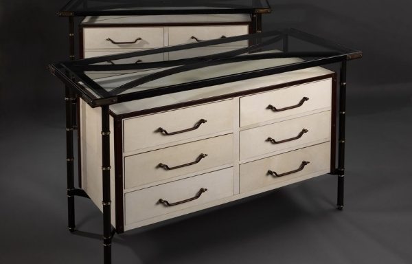 A pair of leather and metal commodes attributed to Jacques Adnet / France